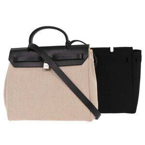 Hermes Black Natrural Toile GM Officier Herbag PM 2 in 1 Handbag C□G